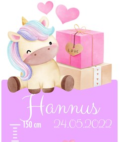 PIPPER. Textil falmatrica "Gyermek magasságmérő névvel  - Unikornisok"