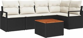 vidaXL Kerti Kanapé Szett tárolóval 6 pcs Fekete és Krém polirattan
