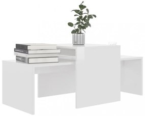 magasfényű fehér szerelt fa dohányzóasztal szett 100x48x40 cm