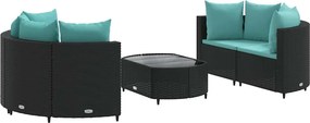 vidaXL 5 részes fekete polyrattan kerti kanapészett párnákkal