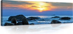 Vászonkép 145x45 Naplemente tenger tengerpart sziklák természet nyugalom harmónia