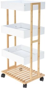Bamboo kerekes tároló polc, fehér, 40 x 87,5 x 30 cm