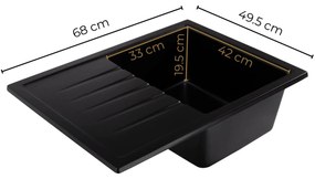 Mosogató Minőségi Titanite, konyhai gránit mosogató 680x495x215 mm + szifon, fehér, SKQ-TIT.W.1KKO.X