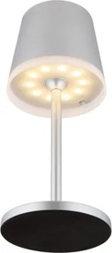 Globo 36637SM Solar asztali lámpa, fém/műanyag ezüstszínű metál, műanyag szatírozott, csúszókapcsoló, CR18650 1200mAh 3.7V, IP44, 2 szerelési magasság: 41 cm/26 cm, ø: 110mm, M: 410mm, tartozék: 10x LED 0.06W 3V, 3000K