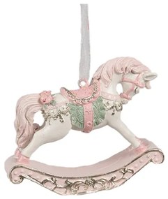 Fehér-rózsaszín hintaló függő karácsonyfadísz