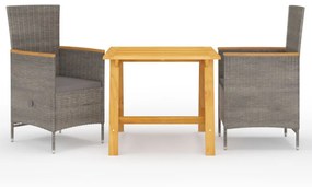 vidaXL 3 részes szürke kerti étkezőszett