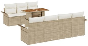 8 Részes Kerti Sofa Szett Párnákkal Bézs Poli Rattan Akáciából