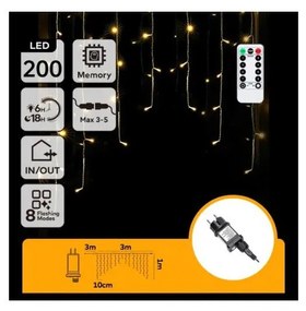 Aigostar - LED kültéri karácsonyi fényfüzér 200xLED/6W/230V/8 funkciós 3x1m IP44 meleg fehér + távirányító