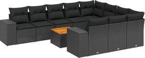 vidaXL 11 részes fekete polyrattan kerti ülőgarnitúra párnákkal