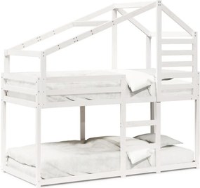 vidaXL fehér tömör fenyőfa ágy emelettel és tetővel 80 x 200 cm
