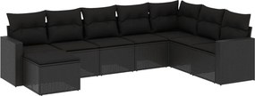 vidaXL 8 részes fekete polyrattan kerti ülőgarnitúra párnákkal