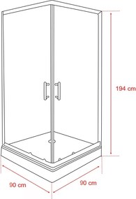 Spirit Clear 90x90x194 cm-es szögletes zuhanykabin, erősített akril zuhanytálcával fekete