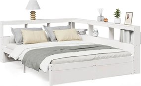 vidaXL fehér tömör fenyőfa könyvespolcos ágy matrac nélkül 160x200 cm