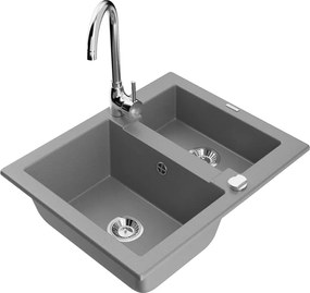 Mexen Carlos gránit mosogató 1,5 rekeszes konyhai csapteleppel Telma, szürke - 6518-71-670200-00