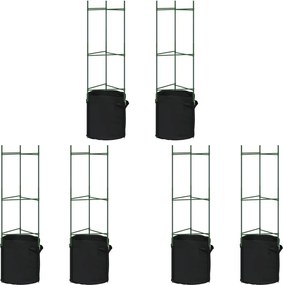 vidaXL 6 db acél és polipropilén paradicsomketrec növényzsákkal 116 cm