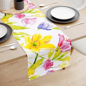 Goldea pamut asztali futó - akvarell virágok 20x180 cm