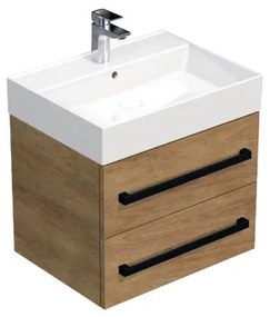 Fürdőszobaszekrény fekete fogantyúval és mosdókagylóval SAT Cube Way 60x53x46 cm tölgy Hickory matt CUBE46C603DHSAT
