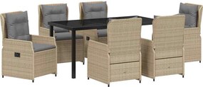 vidaXL Kert étkező szett 7 pcs Beige és Világosszürke polirattan