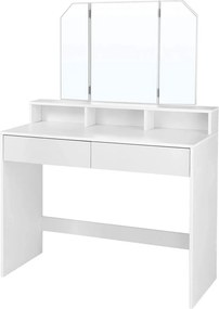 Fésülködőasztal, sminkasztal tükörrel fiókokkal, fehér 100x40x142cm