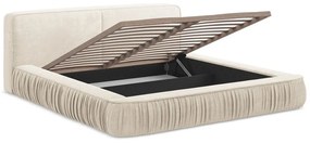 Krémszínű kárpitozott ágyneműtartós franciaágy ágyráccsal 180x200 cm Keoni – Makamii