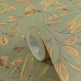 Vinyl tapéta flizelin mosható ginko arany ginkgo levelek zöld