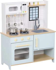 AIYAPLAY Gyerek Konyha Játék Mikróval, Tűzhellyel, Sütővel és Konyhai Kiegészítőkkel, Babakonyha Tárolóhellyel 3 Év Feletti Gyerekeknek, Kék | Aosom