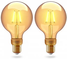 LED lámpa , égő , INNR , izzószál hatás , filament , 2 x E27 , G105 , 2 x 4.2W , borostyán sárga , meleg fehér , dimmelhető , Philips Hue kompatibilis