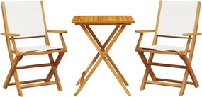 vidaXL 3 részes krémfehér szövet és tömör fa bisztrószett