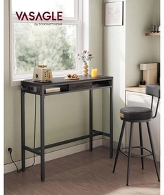 Bárasztal, magas konzolasztal töltőállomással és szövet fiókkal, barna