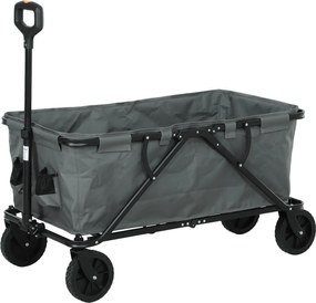 Outsunny Kerti Kocsi 120 kg terhelhetőség, összecsukható szállítókocsi levehető fedéllel, fogantyúval, kerekekkel, kormányzott akssal, kerti kocsi 160