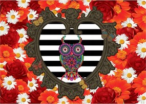 Flizelin fotótapéta Bagoly a szívben virágok rózsák gerbera 208x146 +ragasztó