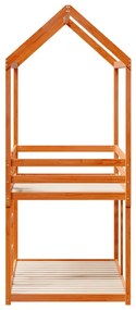 viaszbarna tömör fenyőfa ágy emelettel és tetővel 75 x 190 cm