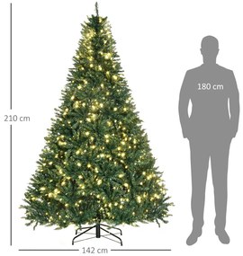 Műfenyő, 210 cm magas, 2154 ággal, 700 db LED világítással, csúszásmentes fémállvánnyal, beltéri, zö