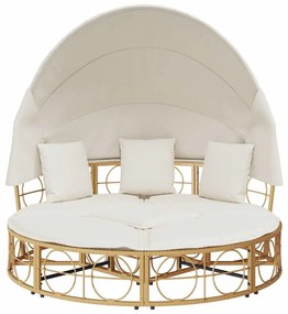 polyrattan kültéri napozóágy napellenzővel és párnákkal