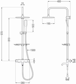 Mexen - KT49 zuhanygarnitúra Kai termosztatikus kádcsapteleppel, fehér-arany, 779004993-25