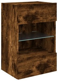 2 db füstös tölgy fali szekrények LED világítással TV-hez 40x30x60,5 cm