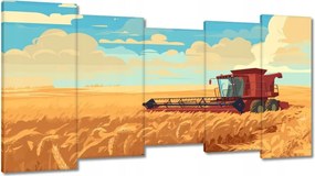 Vászonkép 150x80 Piros kombájn az aratás mezőjén