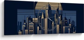 Kép – Geometrikus város (órával) (90x30 cm)