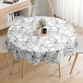 Goldea pamut asztalterítő - sötétszürke virágok fehér alapon - kör alakú Ø 110 cm