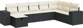vidaXL 8 részes fekete polyrattan kerti ülőgarnitúra párnákkal