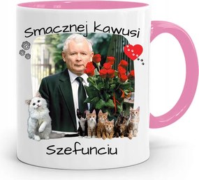 Rózsaszín Vicces Bögre Jaroslaw Kaczynski fényképes nyomattal