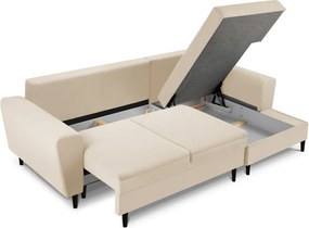 Bézs kordbársony kinyitható tárolóhelyes sarokkanapé (jobb oldali-heverő résszel) Kyoto – Cosmopolitan Design