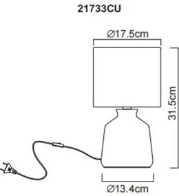 Globo 21733CU Asztali lámpa, kerámia bézs színű, textil bézs színű, kábel PVC fehér, billenőkapcsoló a kábelen, ø: 175mm, M: 315mm, kábel hossza 1300mm, 1x E14 40W 230V izzó nélkül
