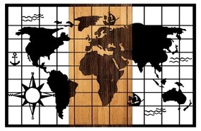 Fali dekoráció 90x58 cm fa/fém térkép