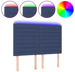 kék szövet LED-es fejtámla 144x5x118/128 cm