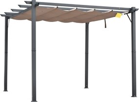 Outsunny Pergola Pavilon Teraszborító Gördülő Napernyővel Alumínium Sötétszürke + Kávébarna 3x3x2,23 m | Aosom