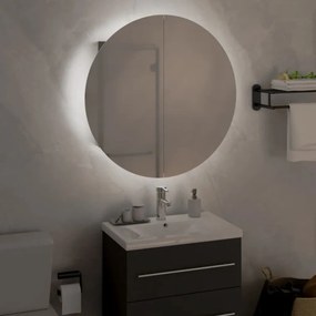 szürke fürdőszobaszekrény kerek tükörrel/LED-del 47x47x17,5 cm