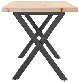 Tömör fenyőfa és acél X-vázú dohányzóasztal 100x50x45,5 cm