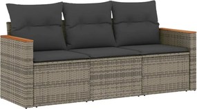 vidaXL 3 részes szürke polyrattan kerti ülőgarnitúra párnákkal