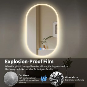 Erga Demi, ovális LED tükör 60x100cm, 3 színű fény, első világítás, páramentes fűtőbetét, ERG-V01-Demi-6010-CL